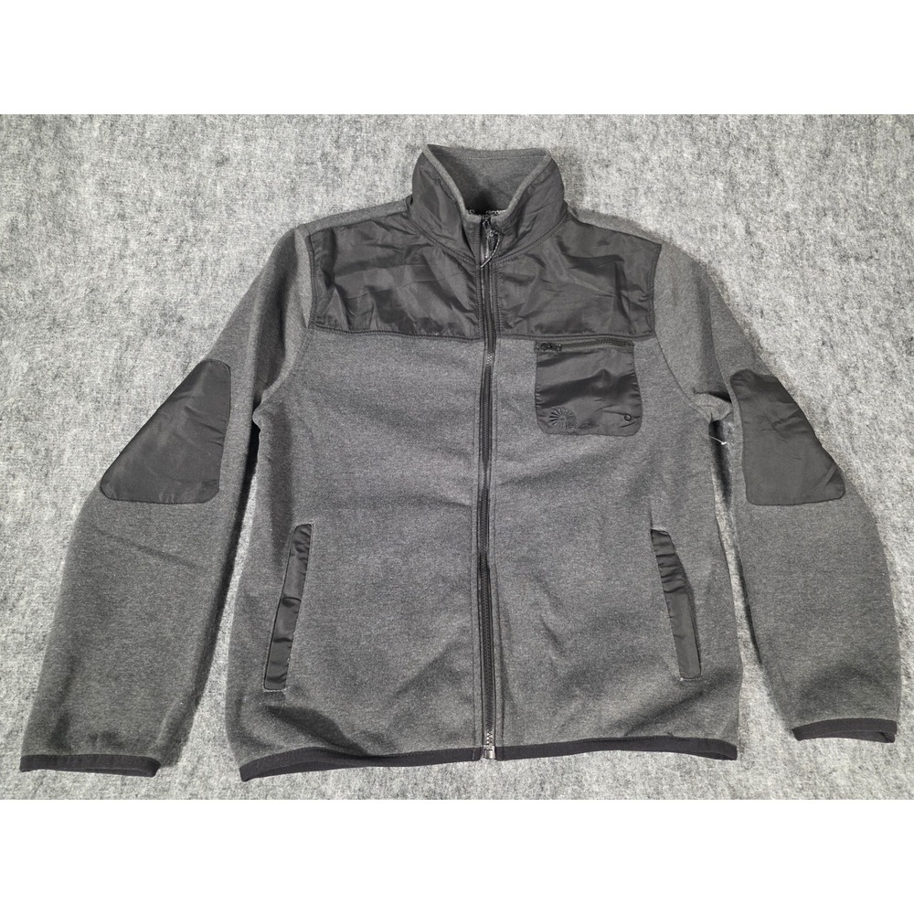 Mens Fleece Jacket Large Gray Black Full Zip Nylon Overlay Y2K Coat Akademiks